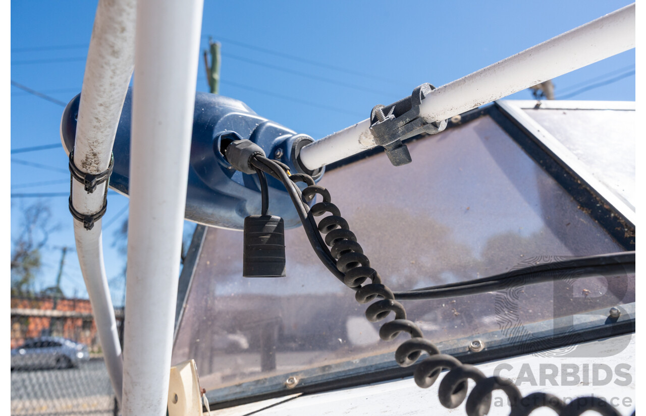 1991, Quintrex Fishabout Aluminum Runabout with 50 HP Mercury Blueband Outboard Motor and Water Snake Electric Trolling Motor on Bow