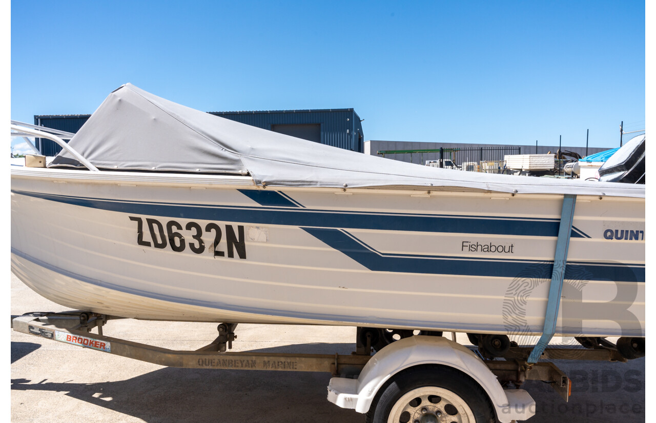 1991, Quintrex Fishabout Aluminum Runabout with 50 HP Mercury Blueband Outboard Motor and Water Snake Electric Trolling Motor on Bow