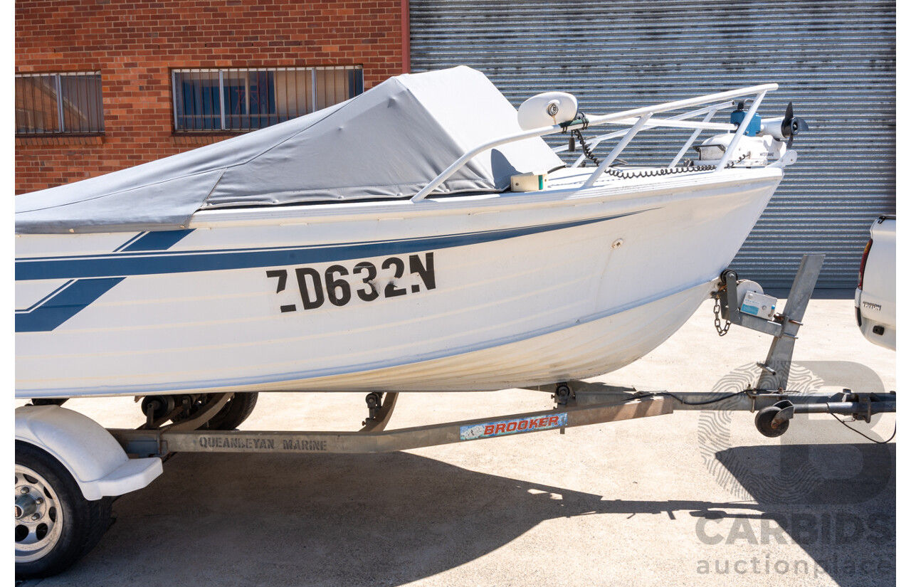1991, Quintrex Fishabout Aluminum Runabout with 50 HP Mercury Blueband Outboard Motor and Water Snake Electric Trolling Motor on Bow