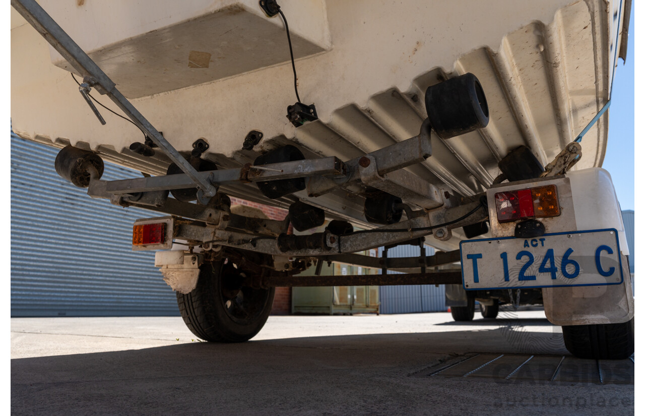1991, Quintrex Fishabout Aluminum Runabout with 50 HP Mercury Blueband Outboard Motor and Water Snake Electric Trolling Motor on Bow