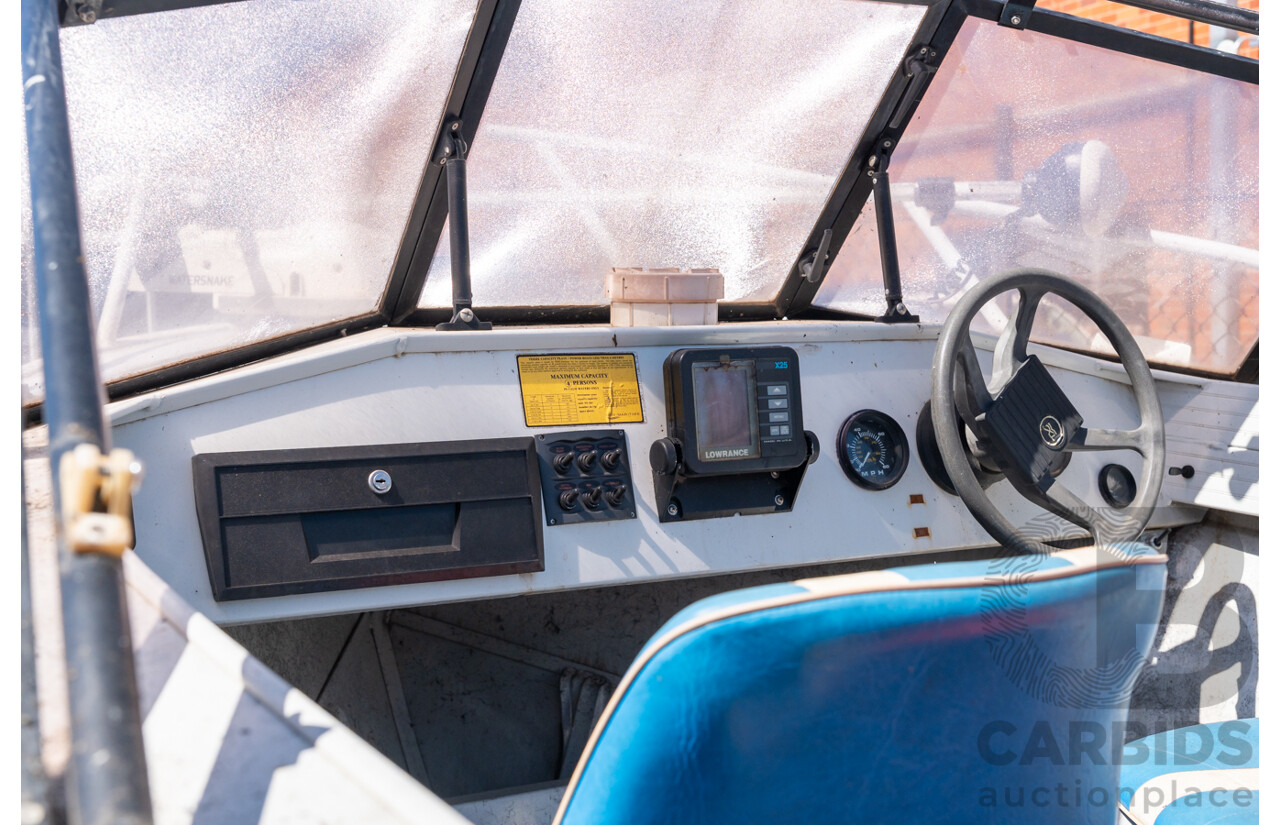 1991, Quintrex Fishabout Aluminum Runabout with 50 HP Mercury Blueband Outboard Motor and Water Snake Electric Trolling Motor on Bow