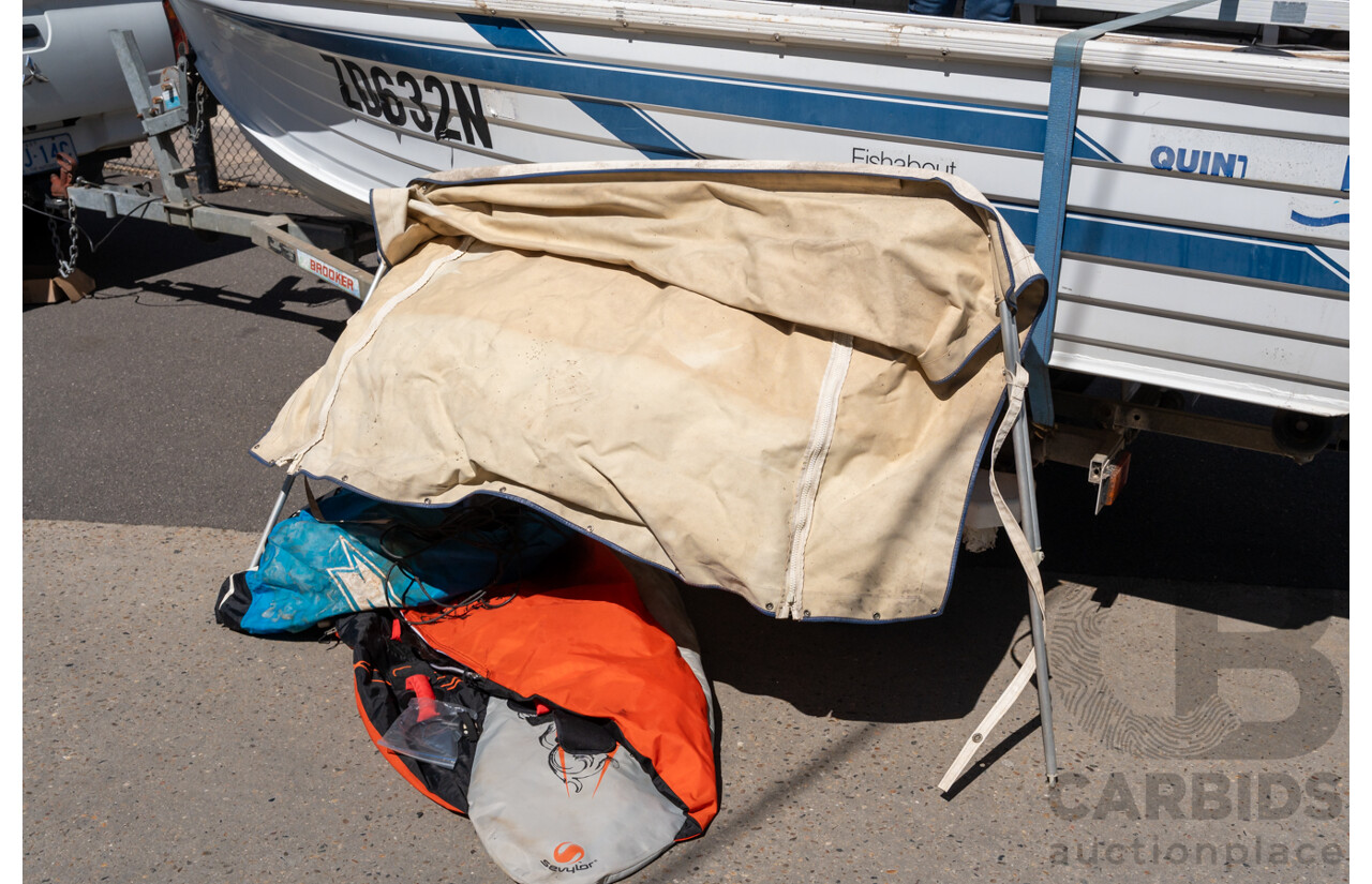 1991, Quintrex Fishabout Aluminum Runabout with 50 HP Mercury Blueband Outboard Motor and Water Snake Electric Trolling Motor on Bow