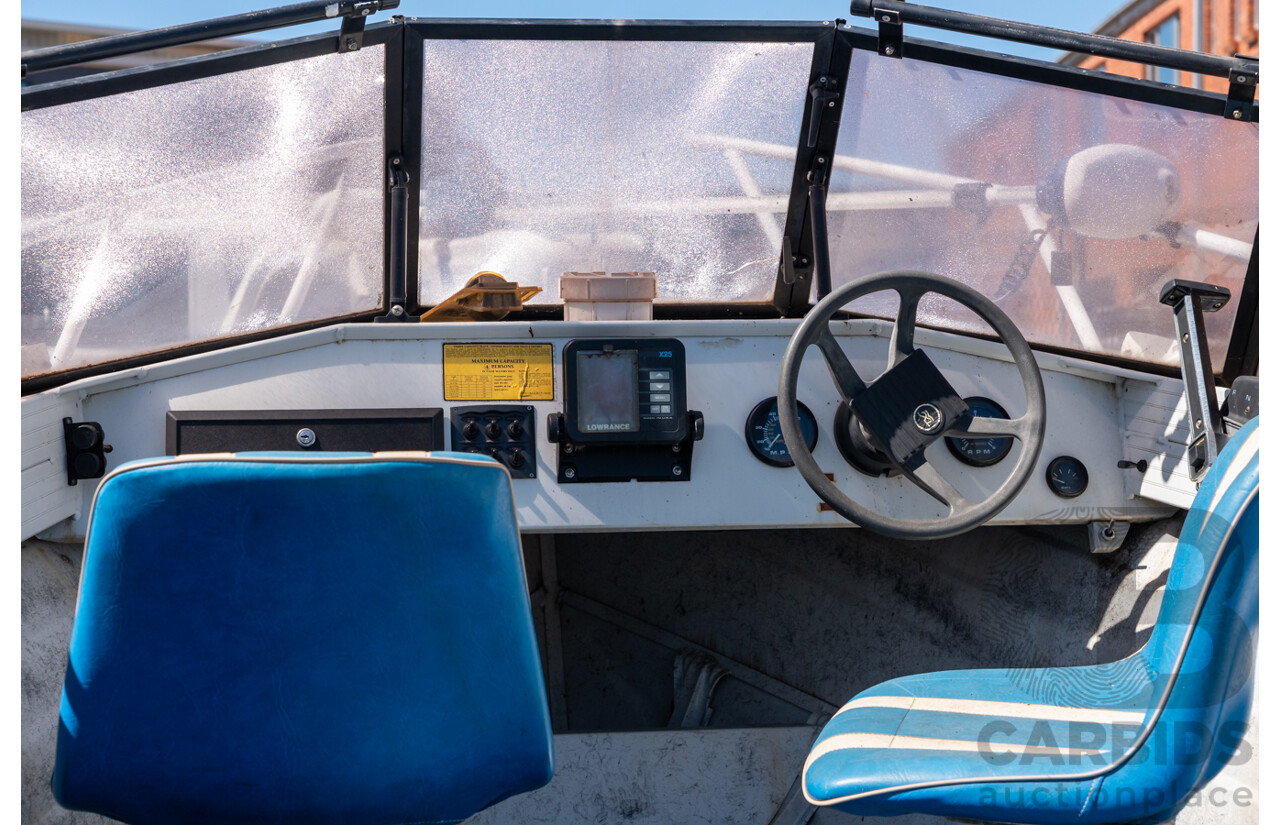 1991, Quintrex Fishabout Aluminum Runabout with 50 HP Mercury Blueband Outboard Motor and Water Snake Electric Trolling Motor on Bow