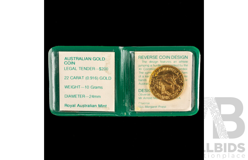 Australian RAM 1982 Gold Two Hundred Dollar Coin, XII Commonwealth Games .916