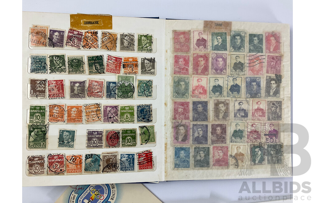 Album of Iternational Stamps Including Australia, Iran, USA, Denmark,United Kingdom, Sweden, Australian First Day Covers, 1956 Olympics, 1966 Decimal Currency, 1970 Cook Bicentenary, Aust Bicentennial 1972 Twenty Five Pence Coin