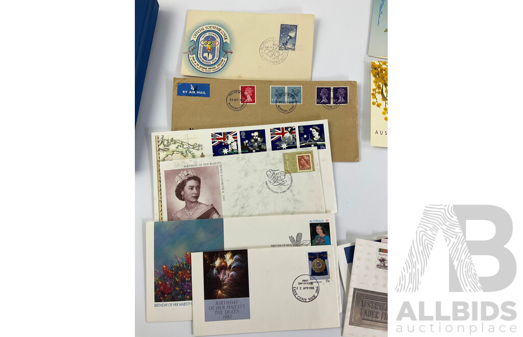Album of Iternational Stamps Including Australia, Iran, USA, Denmark,United Kingdom, Sweden, Australian First Day Covers, 1956 Olympics, 1966 Decimal Currency, 1970 Cook Bicentenary, Aust Bicentennial 1972 Twenty Five Pence Coin