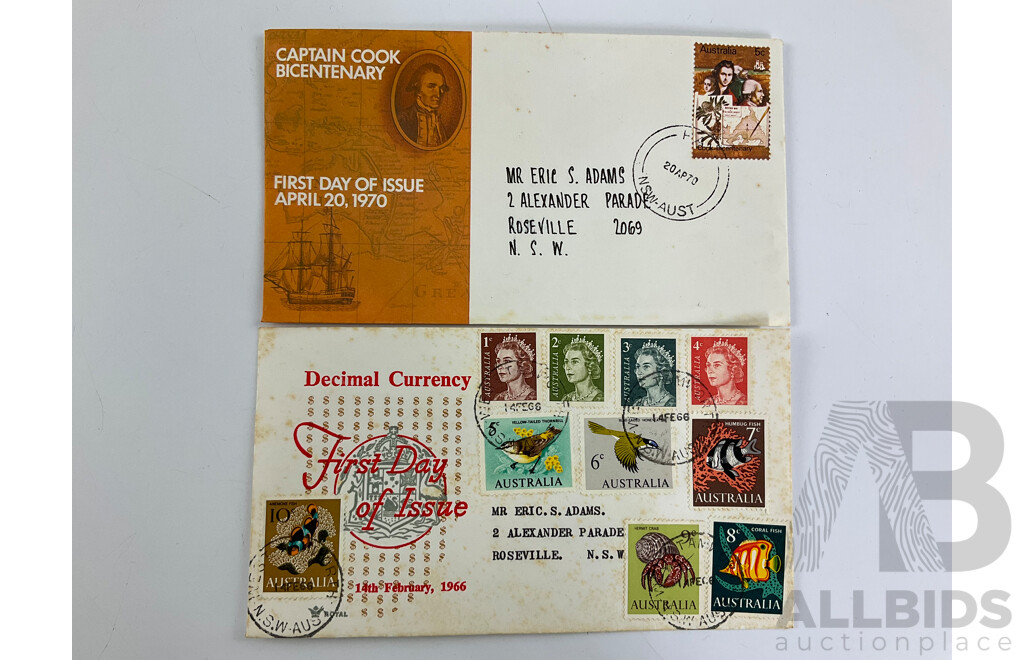 Album of Iternational Stamps Including Australia, Iran, USA, Denmark,United Kingdom, Sweden, Australian First Day Covers, 1956 Olympics, 1966 Decimal Currency, 1970 Cook Bicentenary, Aust Bicentennial 1972 Twenty Five Pence Coin