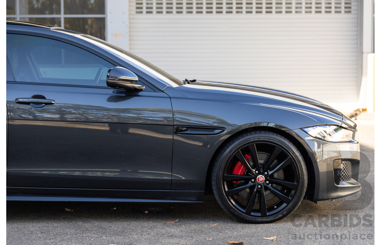 03/2018 Jaguar XE S 35t (280kW RWD) MY18 4d Sedan Carpathian Grey Metallic Supercharged V6 3.0L