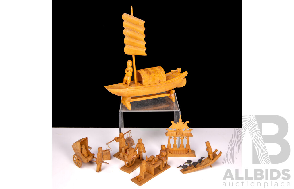 Collection of Carved Timber Chinese Miniatures