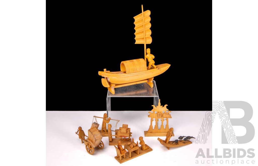 Collection of Carved Timber Chinese Miniatures