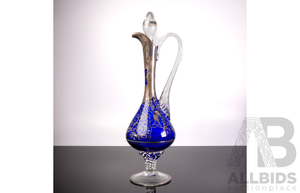 Vintage Blue Glass 14 Piece Drinking Suite Inc 12 Flutes, Two Decanters and Bud Vase by Gold Miller