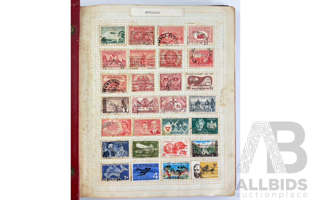 Album of Antique and Vintage International Stamps Including Australian Predecimal/Colonial, New Zealand, Austria, Belgium, Canada, China, Denmark, France, Germany, Britain, Holland, Japan, USA and More