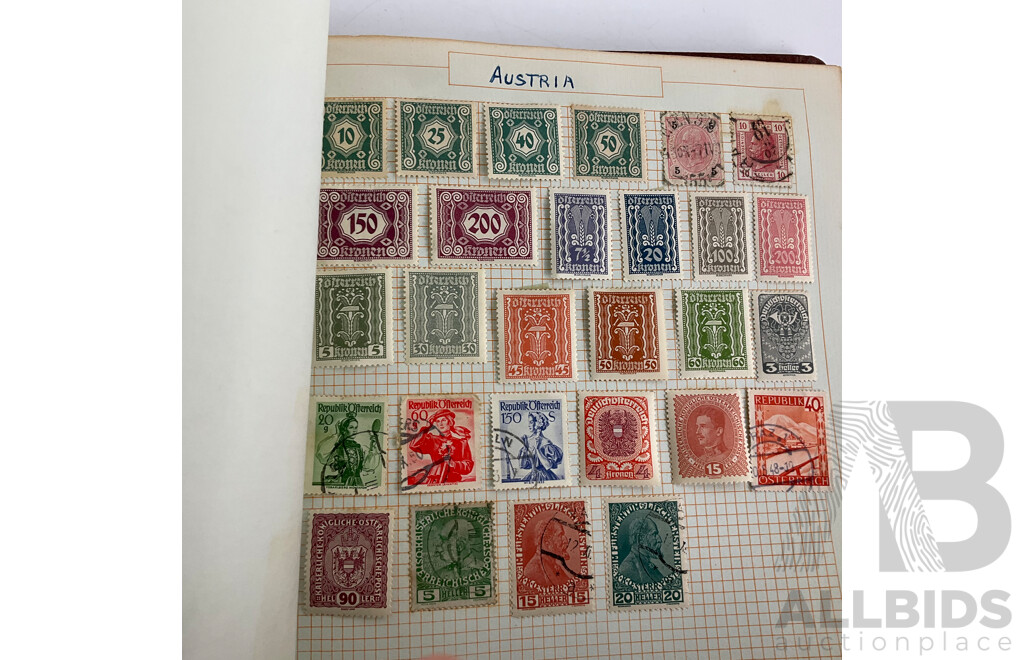 Album of Antique and Vintage International Stamps Including Australian Predecimal/Colonial, New Zealand, Austria, Belgium, Canada, China, Denmark, France, Germany, Britain, Holland, Japan, USA and More