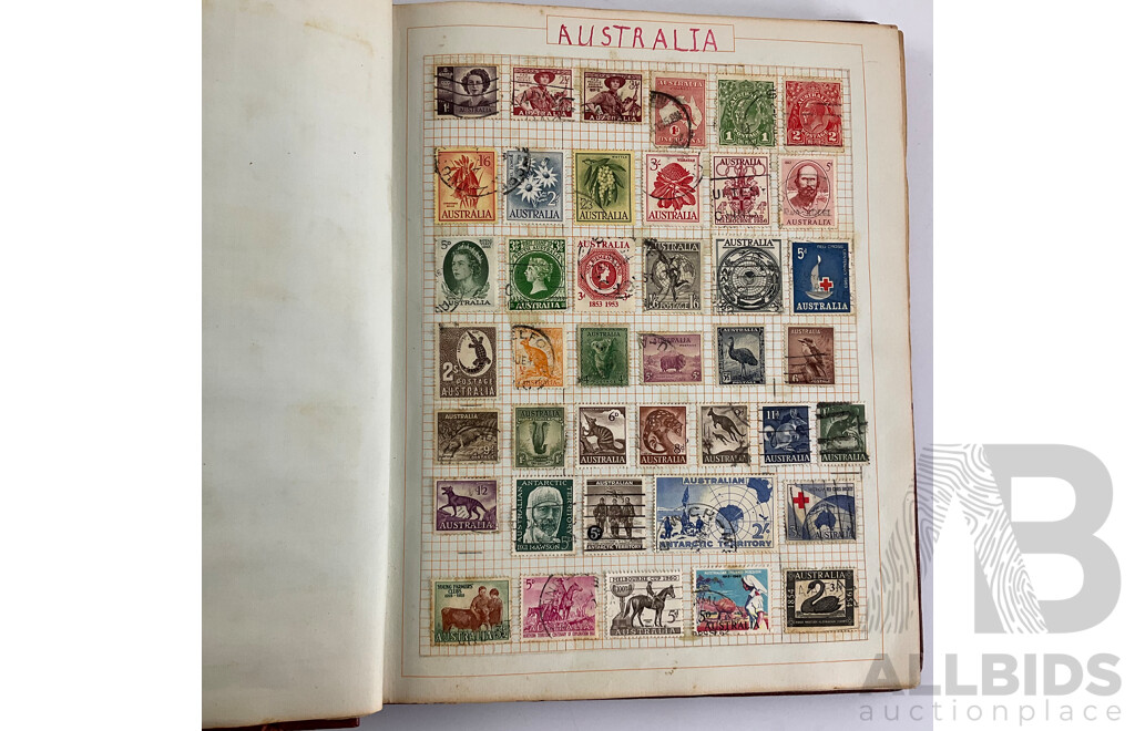 Album of Antique and Vintage International Stamps Including Australian Predecimal/Colonial, New Zealand, Austria, Belgium, Canada, China, Denmark, France, Germany, Britain, Holland, Japan, USA and More