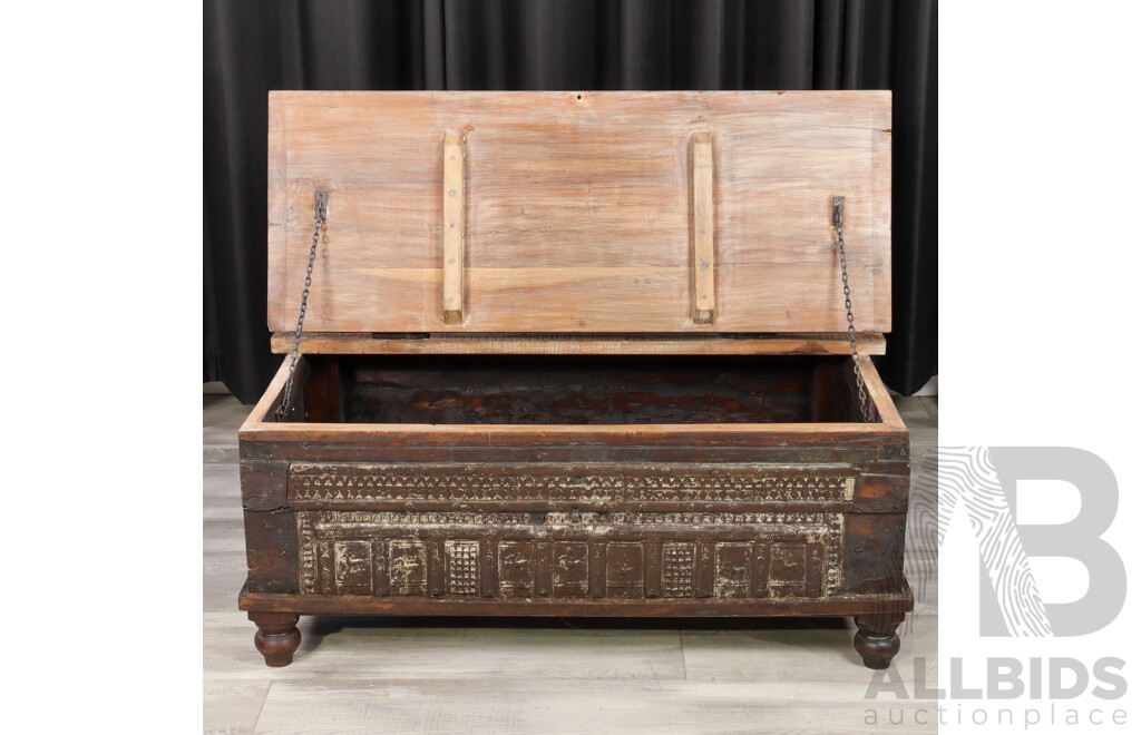 Vintage Indian Hardwood Dowry Chest