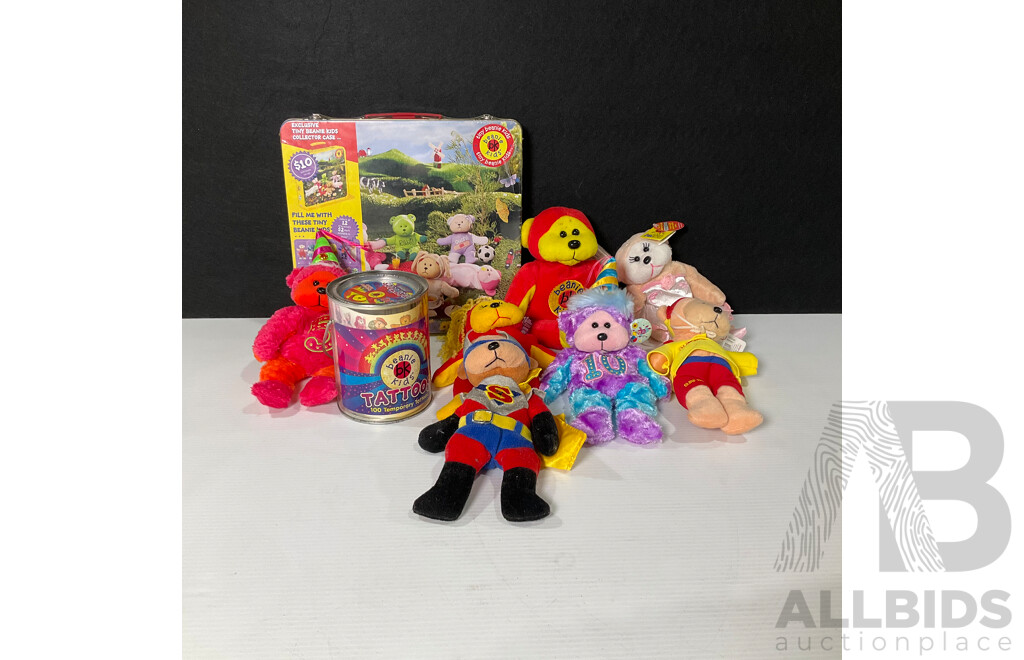 Collection of Beanie Kids Including Toys, Temporary Tattoos and Case
