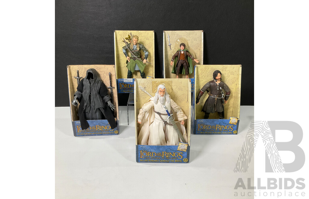 Collection of Lord of the Rings Deluxe Poseable Figures in Original Packaging