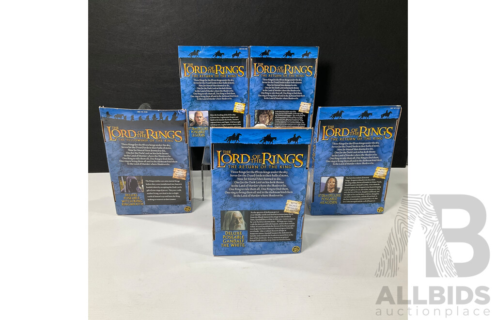 Collection of Lord of the Rings Deluxe Poseable Figures in Original Packaging