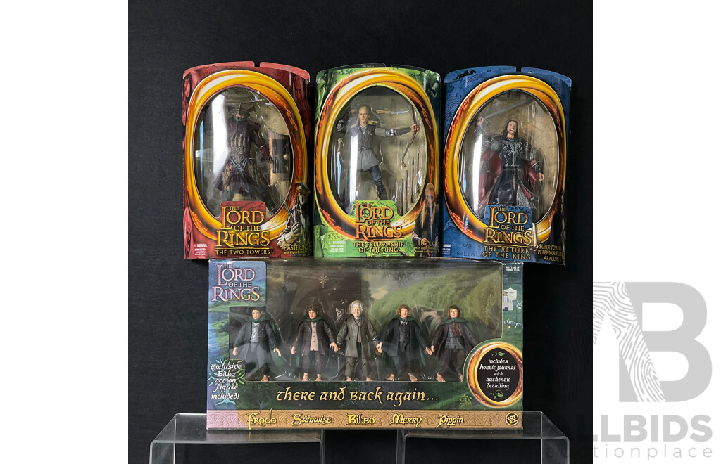 Collection of Seven Lord of the Rings Figures in Original Packaging