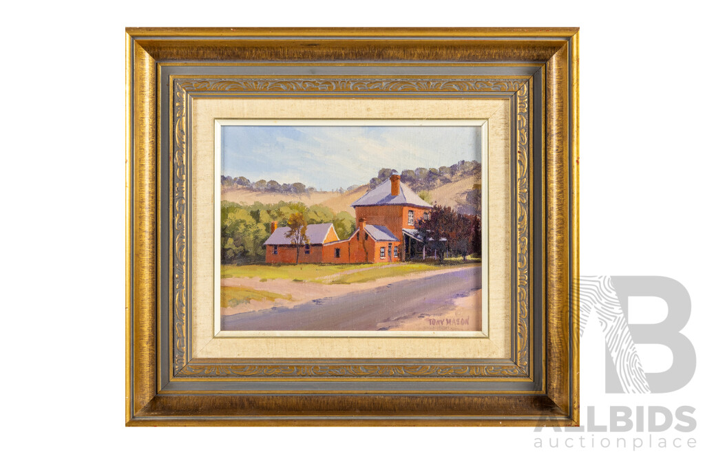Tony Mason (20th Century, Australian), The Saddlery, Carcoar NSW c1845, Original Oil on Canvas Board, 36H x 42W cm (frame)