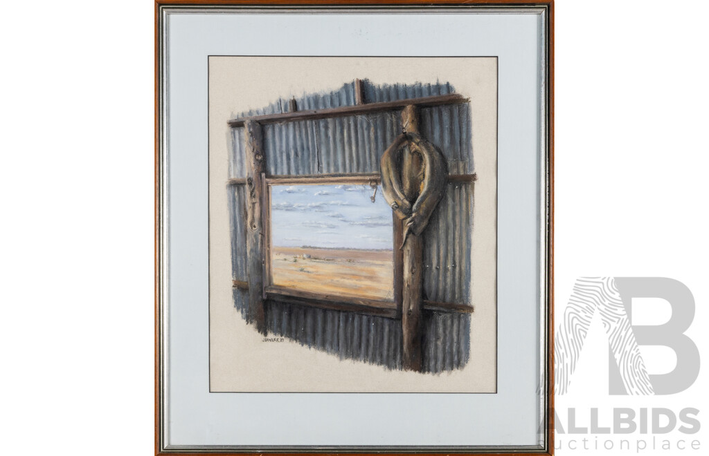 Jan Lawler (20th Century, Australian), View From the Shed (1987), Original Pastels, 73H x 63W cm (frame)