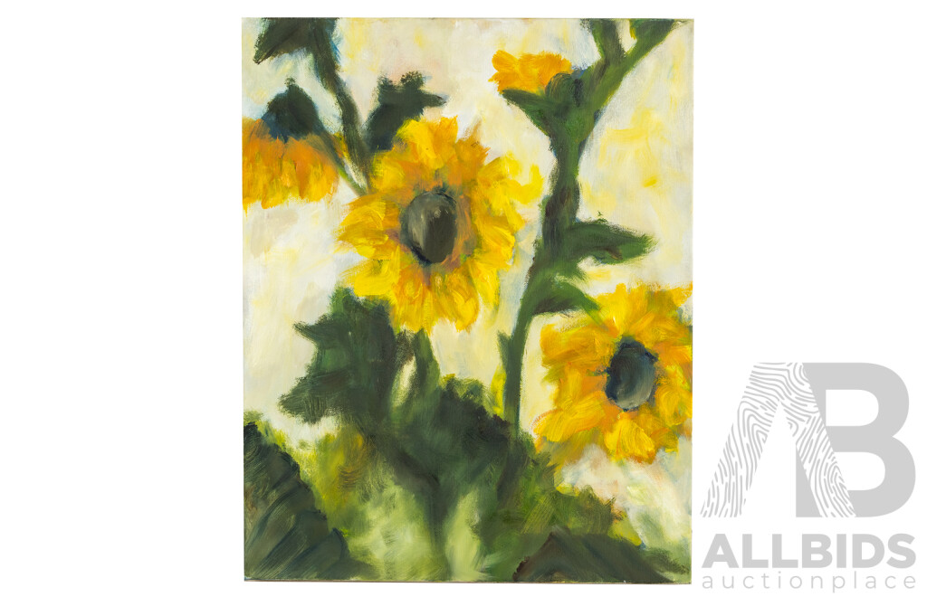 Martha Catalina Flores Guerra (20th Century, Mexican), Sunflowers (2026), Lovely Original Oil on Canvas, 50H x 40W cm