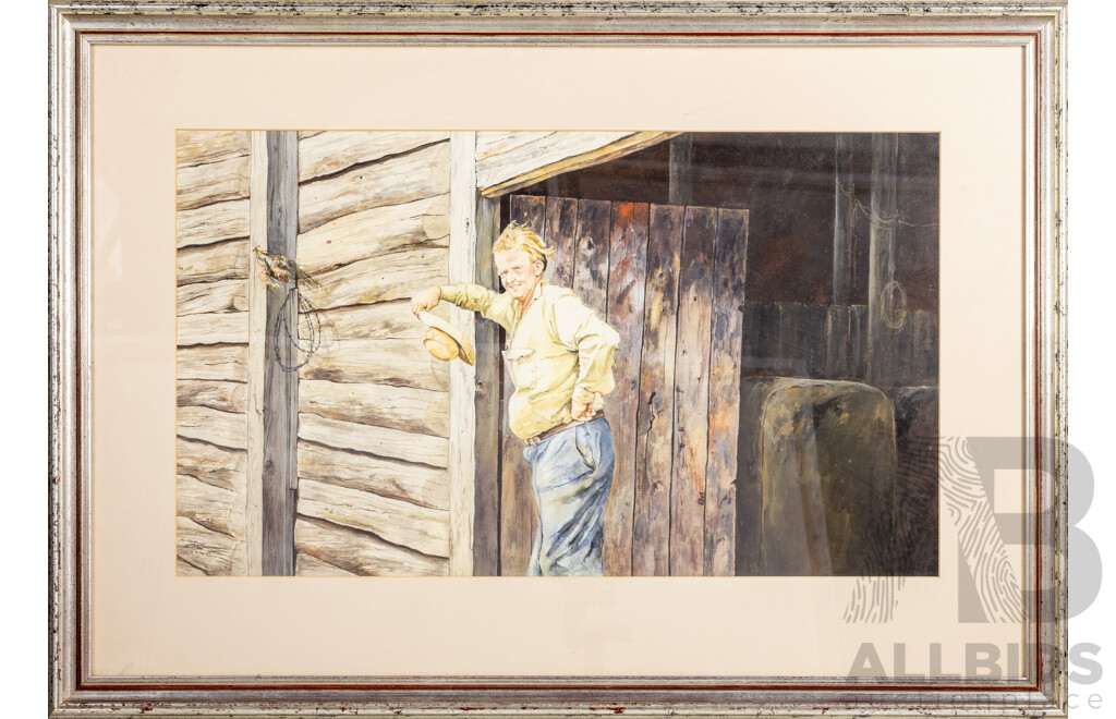 Heather Bell (20th Century, Australian, 1936-), Untitled (The Farmer), Original Watercolour, 44 x 75 cm
