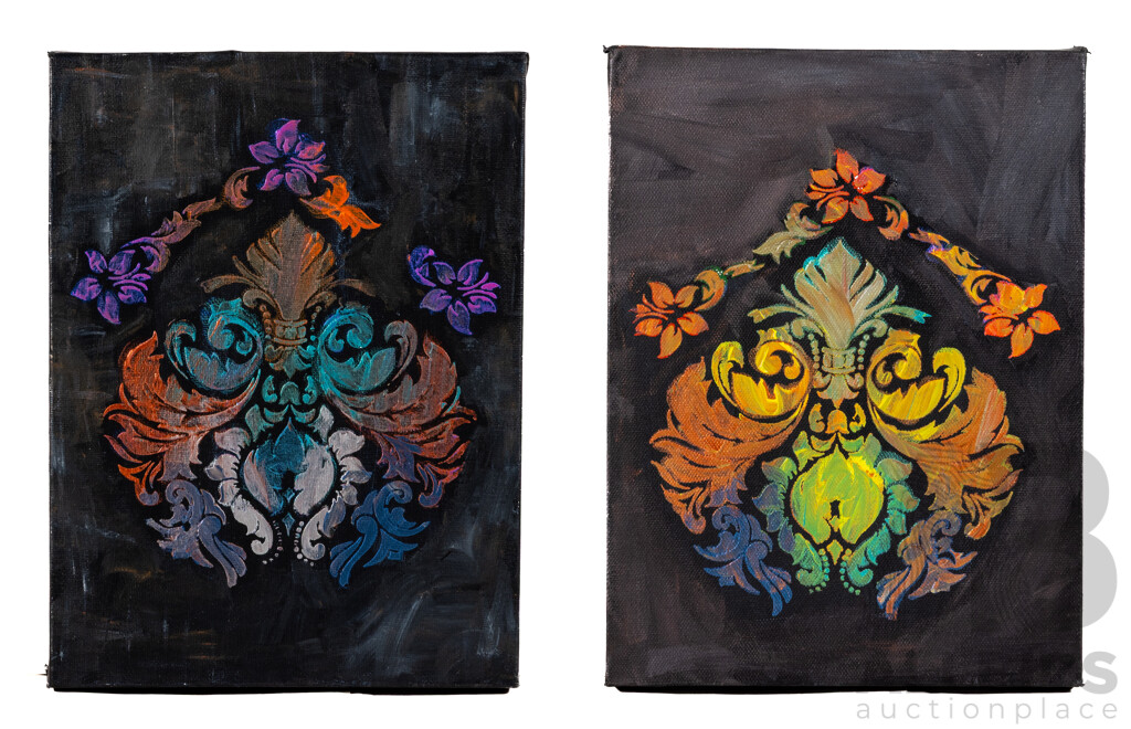 Martha Catalina Flores (20th Century, Mexican), Fleur De Lis Bouquet, Pair of Lovely Original Oil on Canvas, 30 x 23 cm (2)