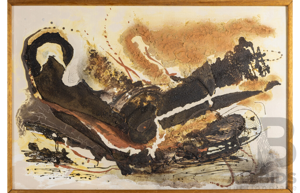 Ray Franzi, (20th Century, Australian, 1929-2025), Abstract - Reclination (1970), Striking Original Mixed Media on Board, 94W x 64H cm (frame)