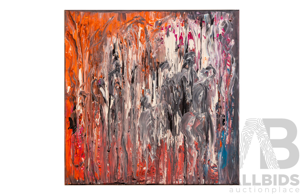 Jenny Roset (20th Century, Australian), Untitled - Cascading Embers, Original Acrylic on Canvas, 61H x 61W cm