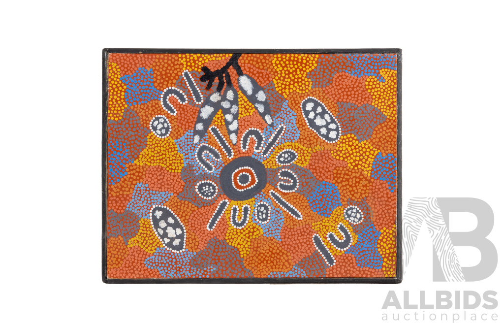 Roma Meneri (20th Century, Indigenous-Australian), Sugar Leaves, Original Vintage Acrylic on Canvas Board, 37H x 48W cm (frame)