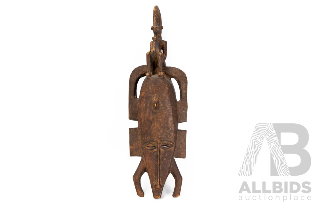 Artist Unknown (20th Century), Senufo Kpelie Face Mask, Vintage Hand Carved Wood, 59L Cm