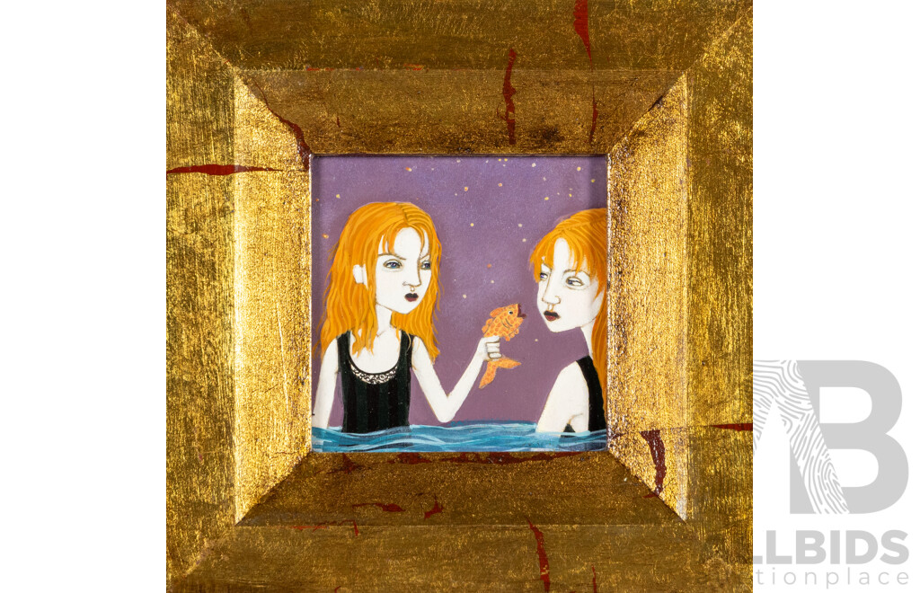 R. Carmichael (20th Century), Catching Fish (1996), Acrylic & Mixed Media on Board, 20H x 20W cm (frame)
