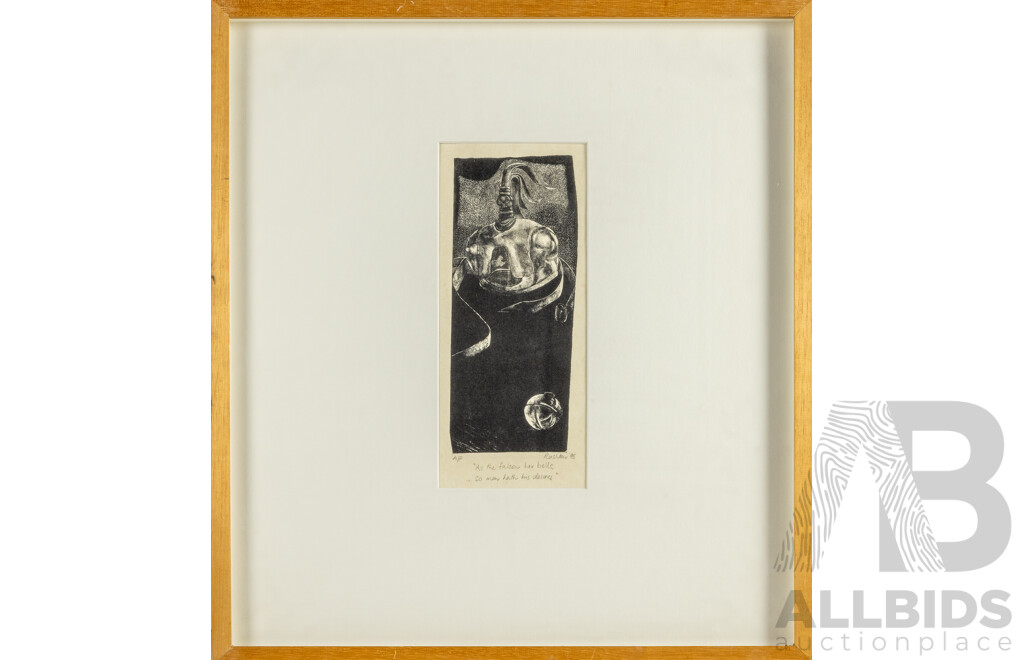 Rushton (20th Century), 'As the Falcon Her Bells ... So Man Hath His Desires [Shakespeare](1995), Original Lithograph, 52H x 47W cm (frame)