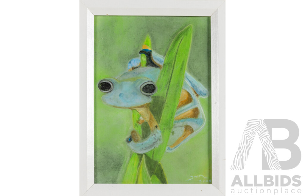 Martha Catalina Flores (20th Century, Mexican), Tree Frog, Original Pastel, 33H x 25W cm (frame)