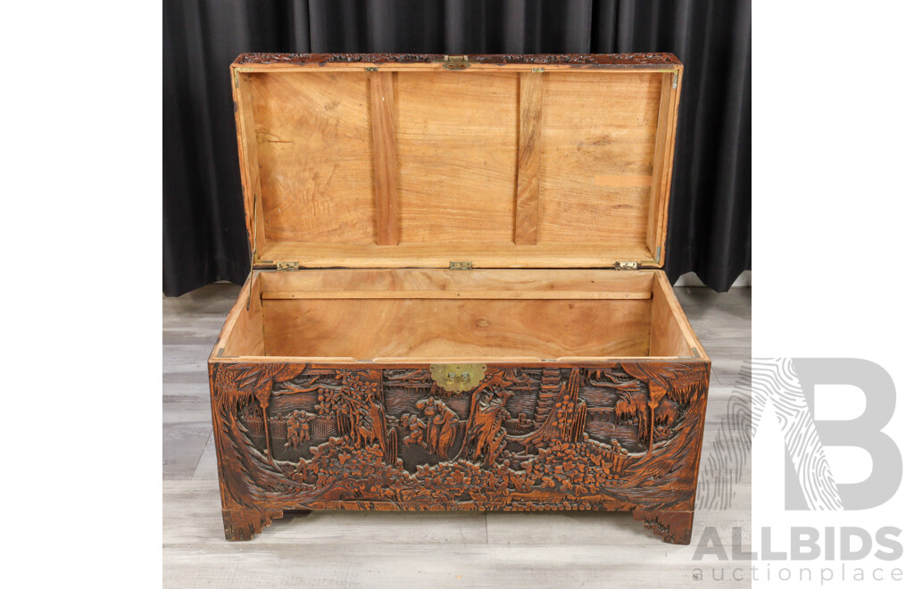Heavily Carved Chinese Camphorwood Trunk