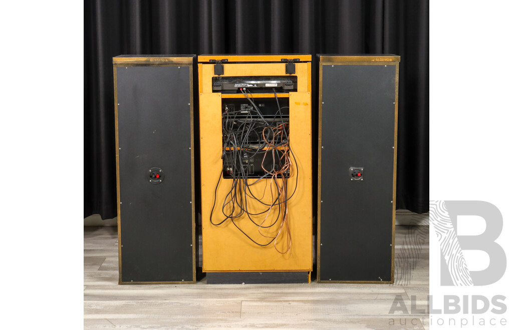 Four Piece Stereo Unit including Technics and Panasonic, in Cabinet with Pair of Peterson Floor Speakers