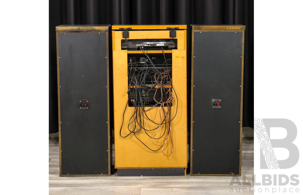 Four Piece Stereo Unit including Technics and Panasonic, in Cabinet with Pair of Peterson Floor Speakers