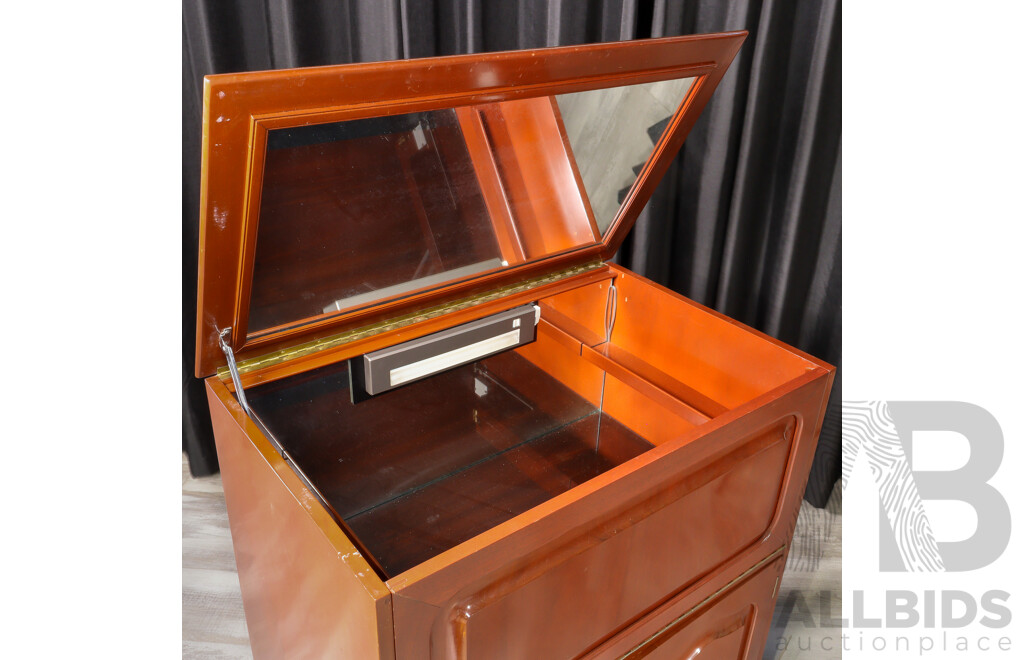 Mahogany Refrigerated Lift Top Bar Unit with Fall Front by Bell Bros Furniture