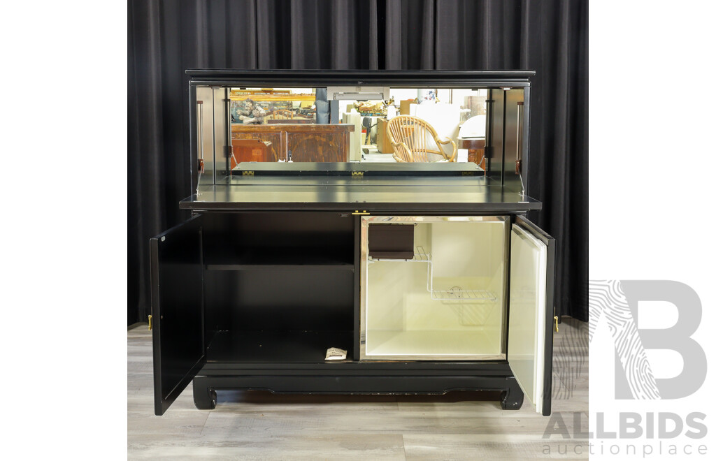 Chinese Themed Fall Front Bar Unit with Fitted Refrigerator by Van Treight Furniture