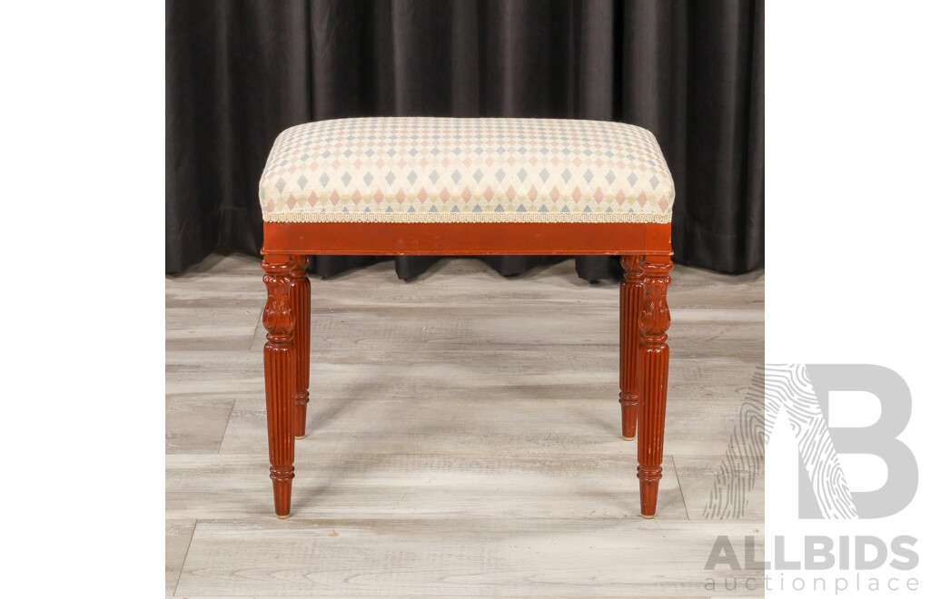 Mahogany Upholstered Top Footstool on Fluted Legs