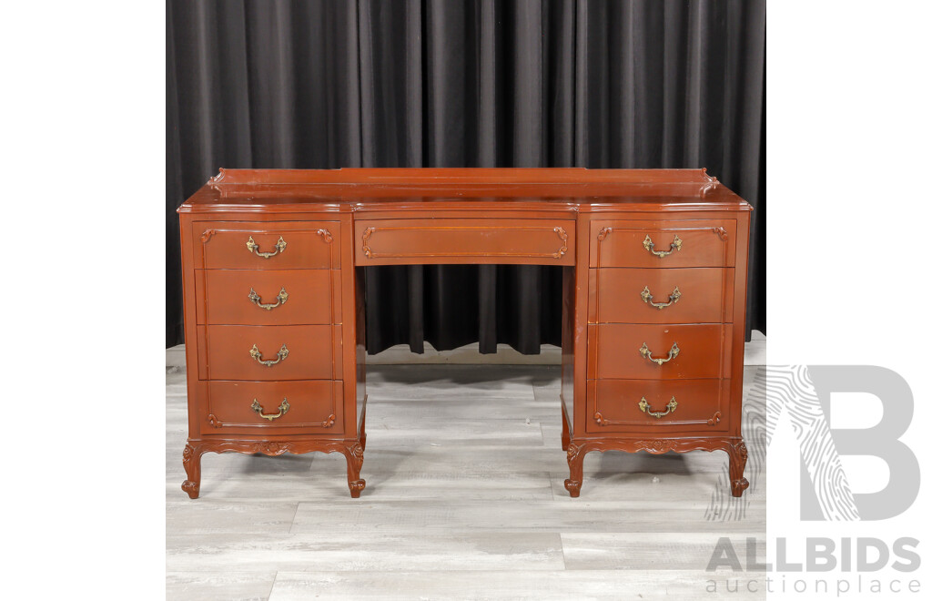 Mahogany Twin Pedestal Mirrored Back Dresser by Bell Bros Furniture