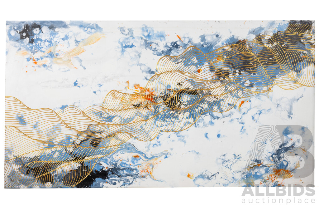 Artist Unknown (20th Century), Ethereal Golden Dance, Original Abstract Mixed Media on Canvas, 122 x 66 cm (edge to edge)