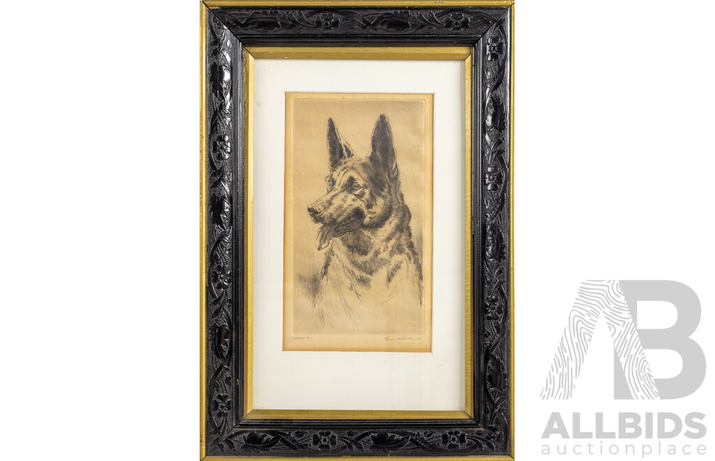 Leonard Beck, (20th Century, Australian, 1890-1975), Alsatian (c1929), Wonderful Antique Editioned and Signed Original Etching, 43 x 30 cm (frame)
