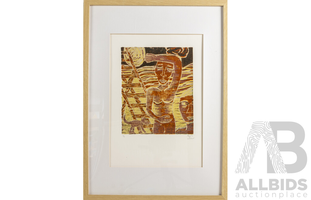 Artist Unknown (20th Century), Snatch the Sun (1993), Original Editioned Wood Cut, 62 x 45 cm (frame)