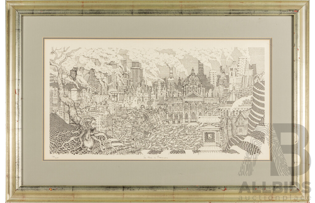 Greg Hyde (20th Century, Australian, 1950-), So This is Progress (1985), Editioned and Signed Lithograph, 62H x 92W cm (frame)