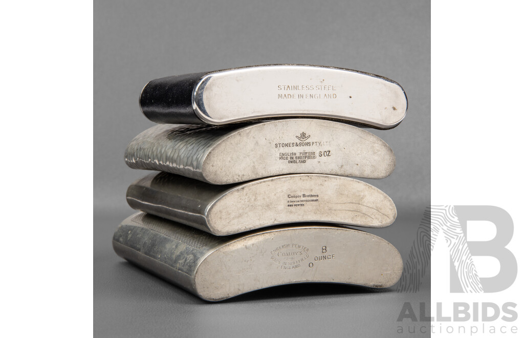 Collection of Seven Glass and Pewter Hip Flasks