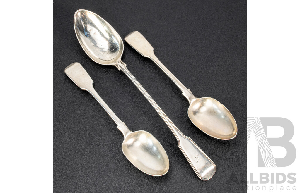 Two Sterling Silver Mains Spoons, Chawner & Co, London, 1857 and Sterling Silver Serving Spoon, Richard Crossley, London, 1803
