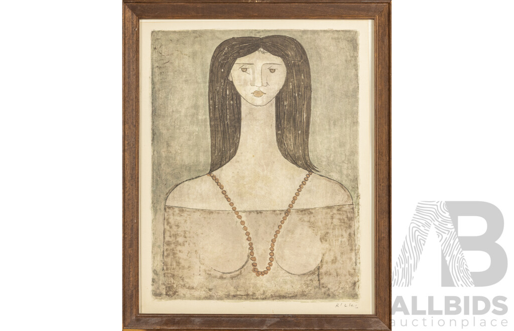 Frederico Righi (20th Century, Italian, 1908-1986), Portrait of a Couple; Nude & Pearls and Fiori, Wonderful Trio of Mid Century Signed Lithographs, 55H x 45W cm (frames) (3)