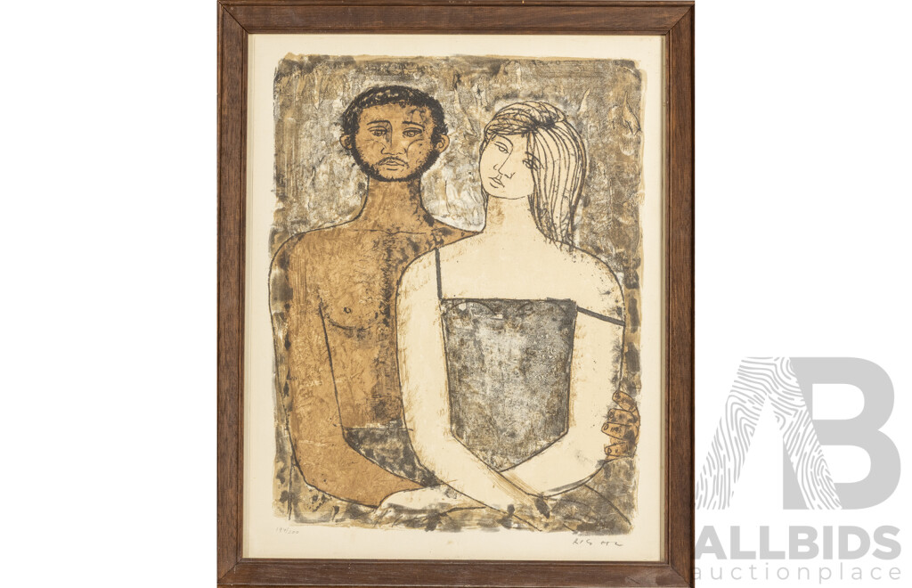Frederico Righi (20th Century, Italian, 1908-1986), Portrait of a Couple; Nude & Pearls and Fiori, Wonderful Trio of Mid Century Signed Lithographs, 55H x 45W cm (frames) (3)